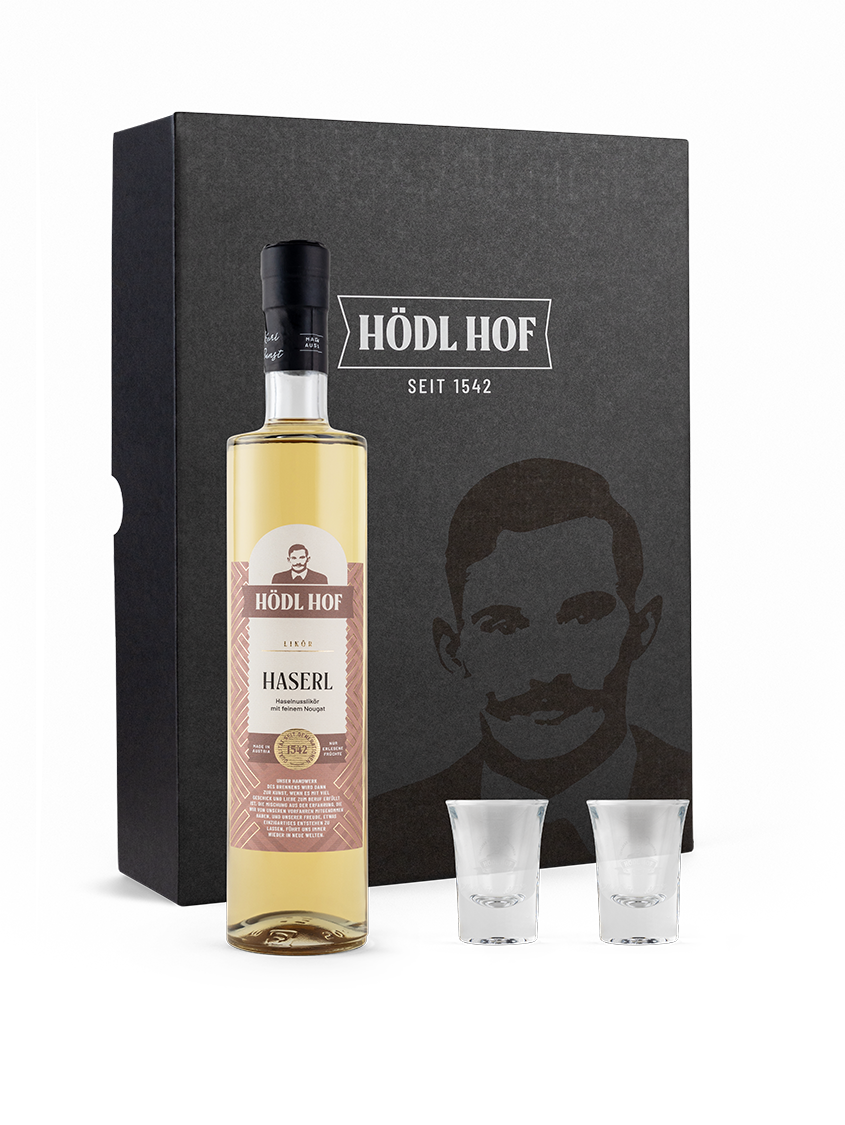Hödl Hof Geschenkset Haselnusslikör | 0.5l inkl. 2 Stamperl